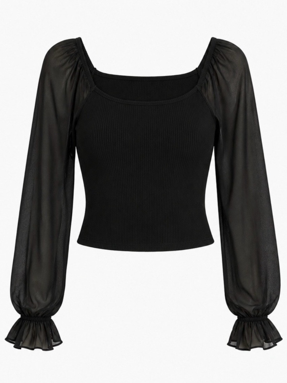 Fortune + Ivy Medium Ivania Sheer-Sleeve Square Neck Top - Picture 2 of 9